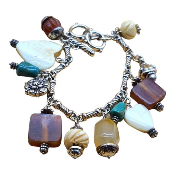 BRIGHTON NATURAL ELEMENTS Heart‎ Multi Beads Charms Chunky Toggle Bracelet - Picture 7 of 11